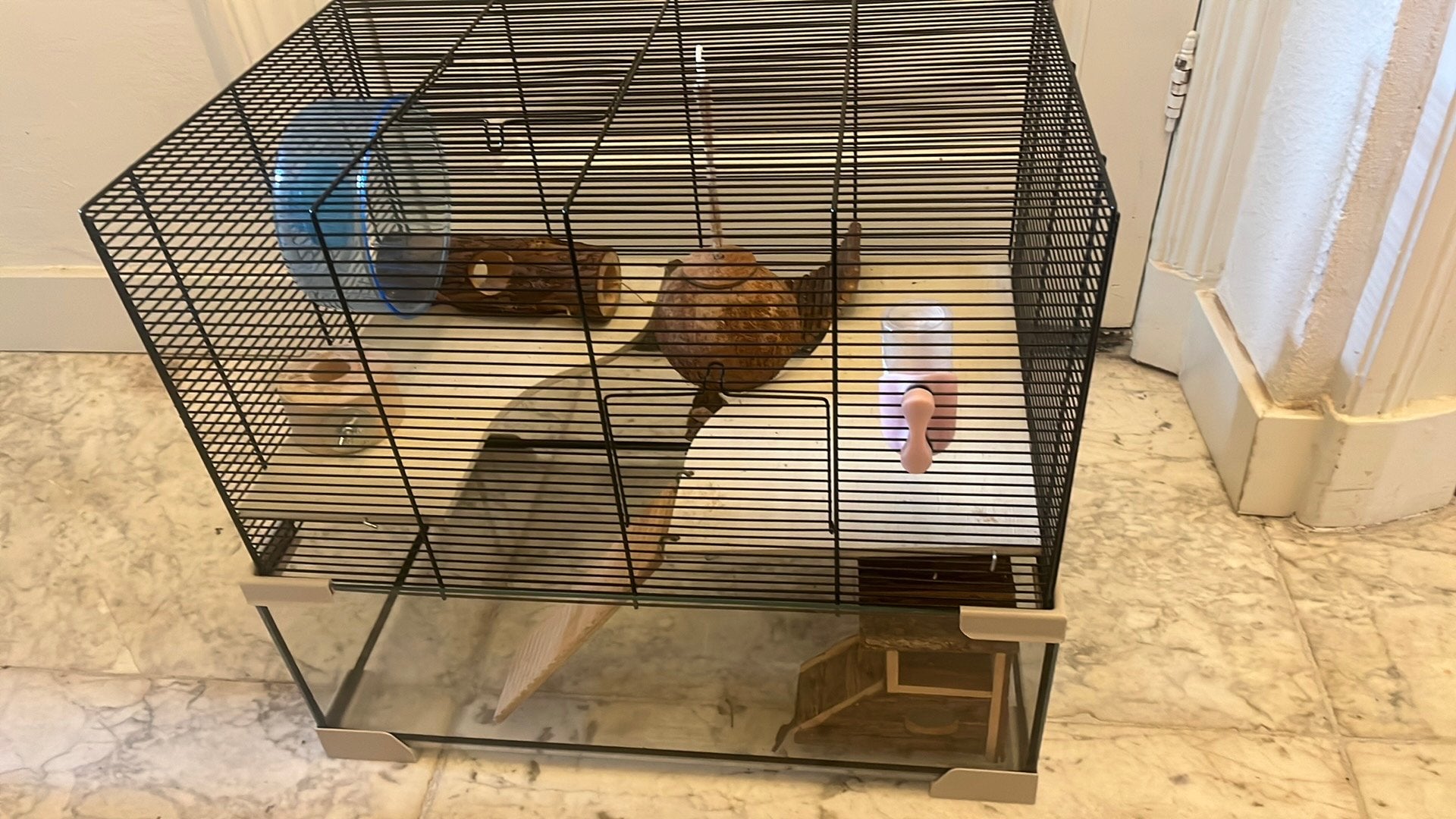 Hamsterkooi / Gerbilverblijf glazen onderbak + accessoires, Kooi, Minder dan 75 cm, Zo goed als nieuw, Hamster