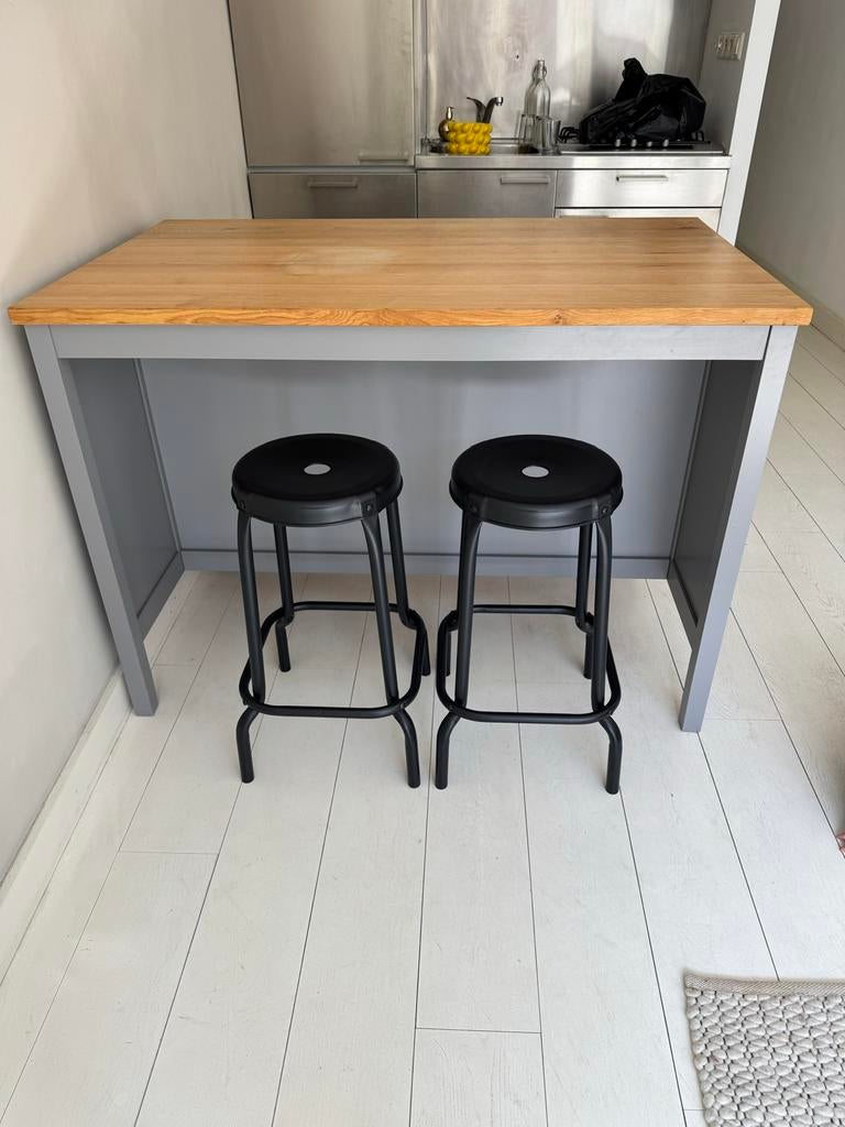 IKEA Keukeneiland met krukjes (grijs/hout), Ophalen, Gebruikt, 75 cm of meer, 50 tot 100 cm