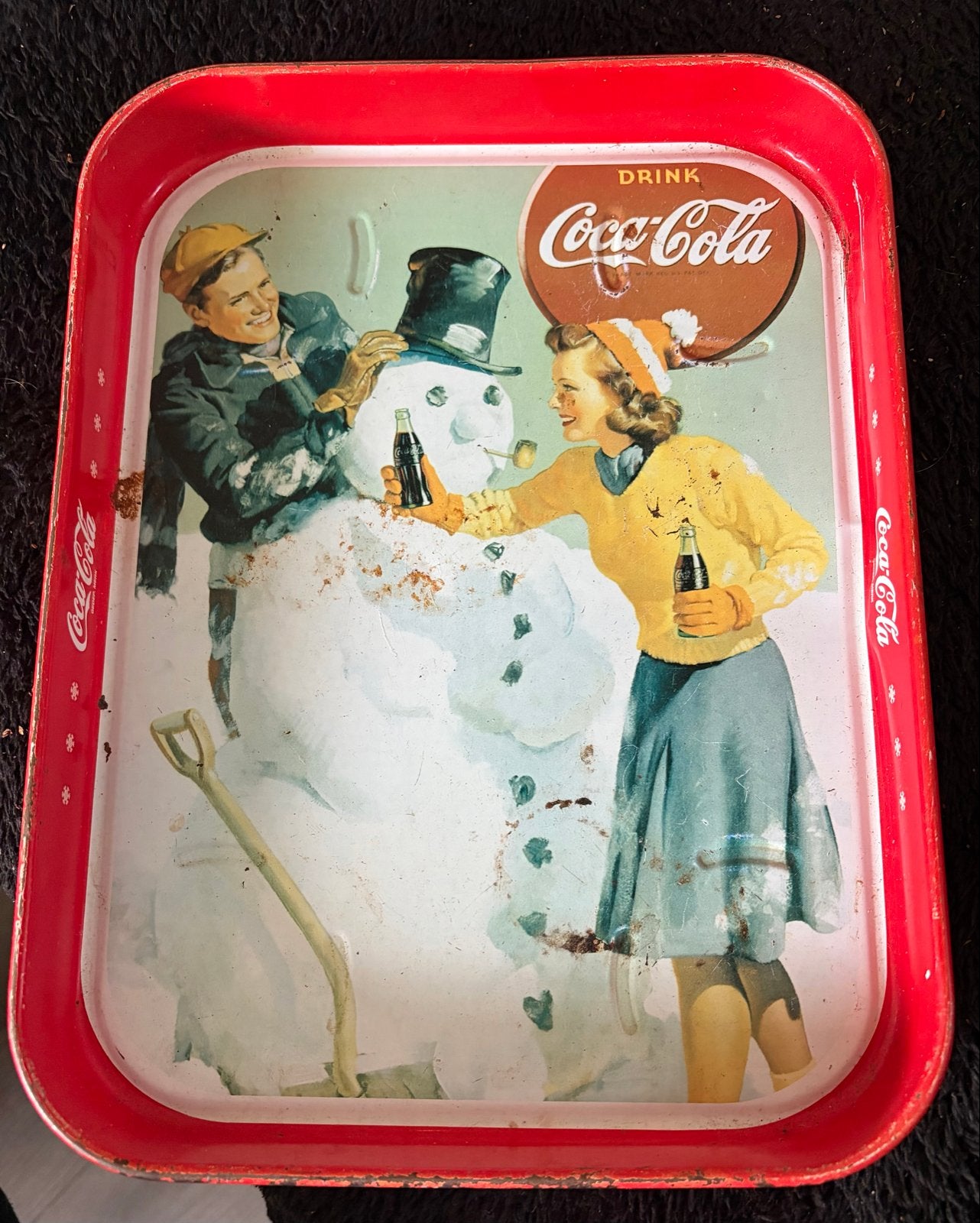 Vintage Coca-Cola dienblad - Sneeuwpop thema, Ophalen of Verzenden