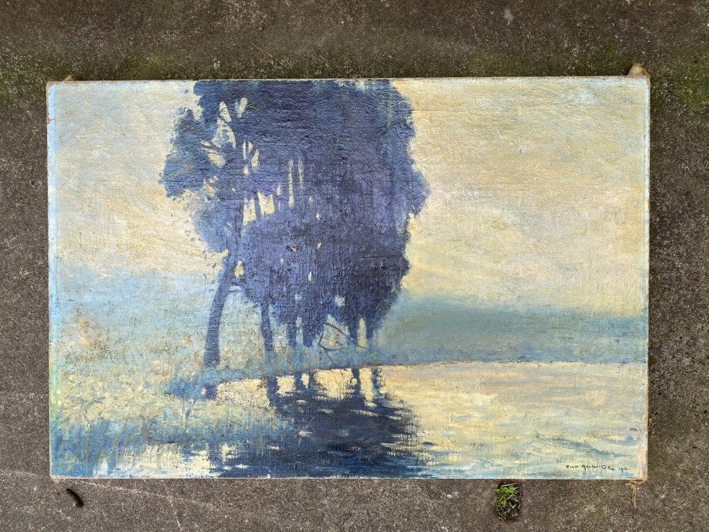 landschapsschilderij, Antiek en Kunst, Ophalen of Verzenden, Olieverf, Landschap, Doek