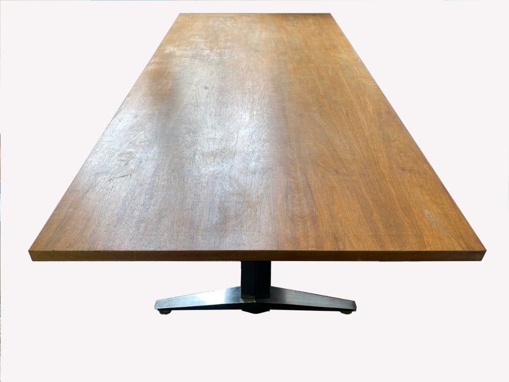 Originele Gispen tafel met notenhouten blad, Gebruikt, 50 tot 100 cm, Gispen, 150 tot 200 cm
