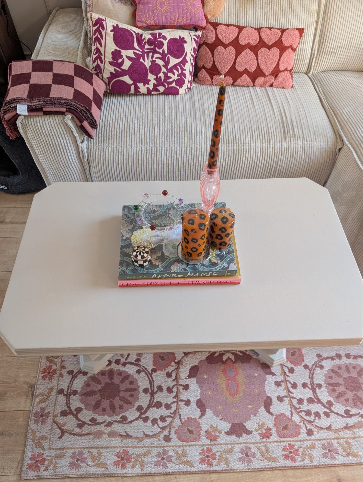 Salontafel met sierlijke poten - Crèmekleurig/ speculoos, Ophalen, Gebruikt, 50 tot 100 cm, 50 tot 100 cm