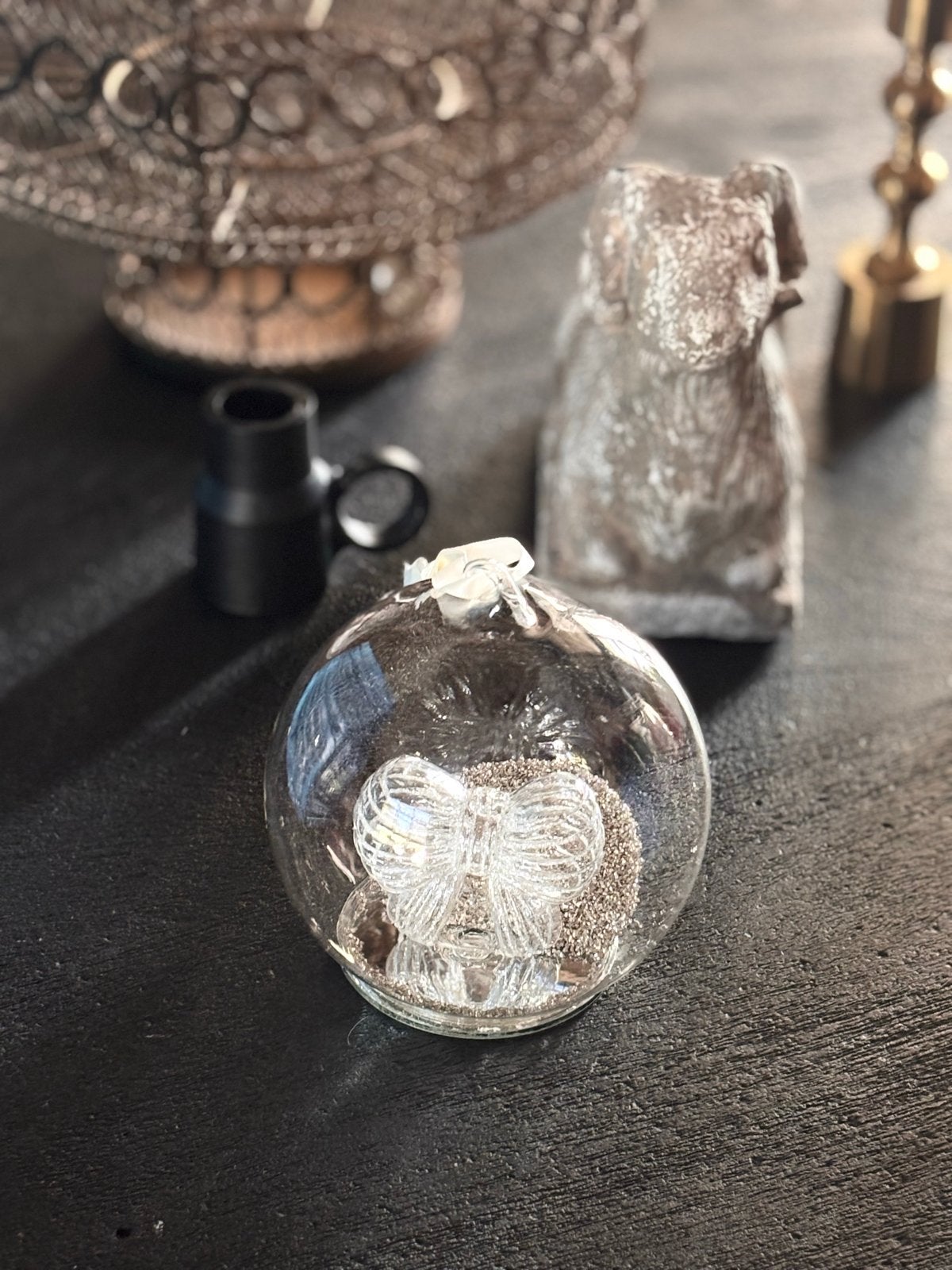 Rivièra Maison Kerstbal met strik, Ophalen, Nieuw, Zilver, Glas