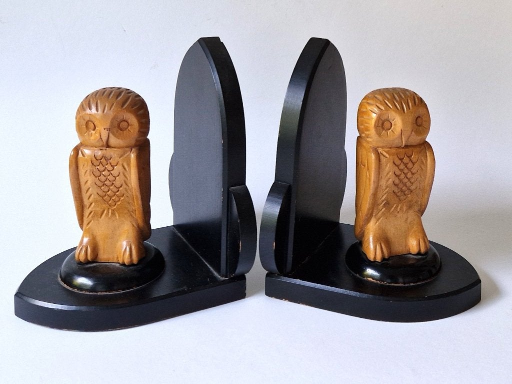 Houten boekensteunen met uilen - Art Deco, Ophalen of Verzenden