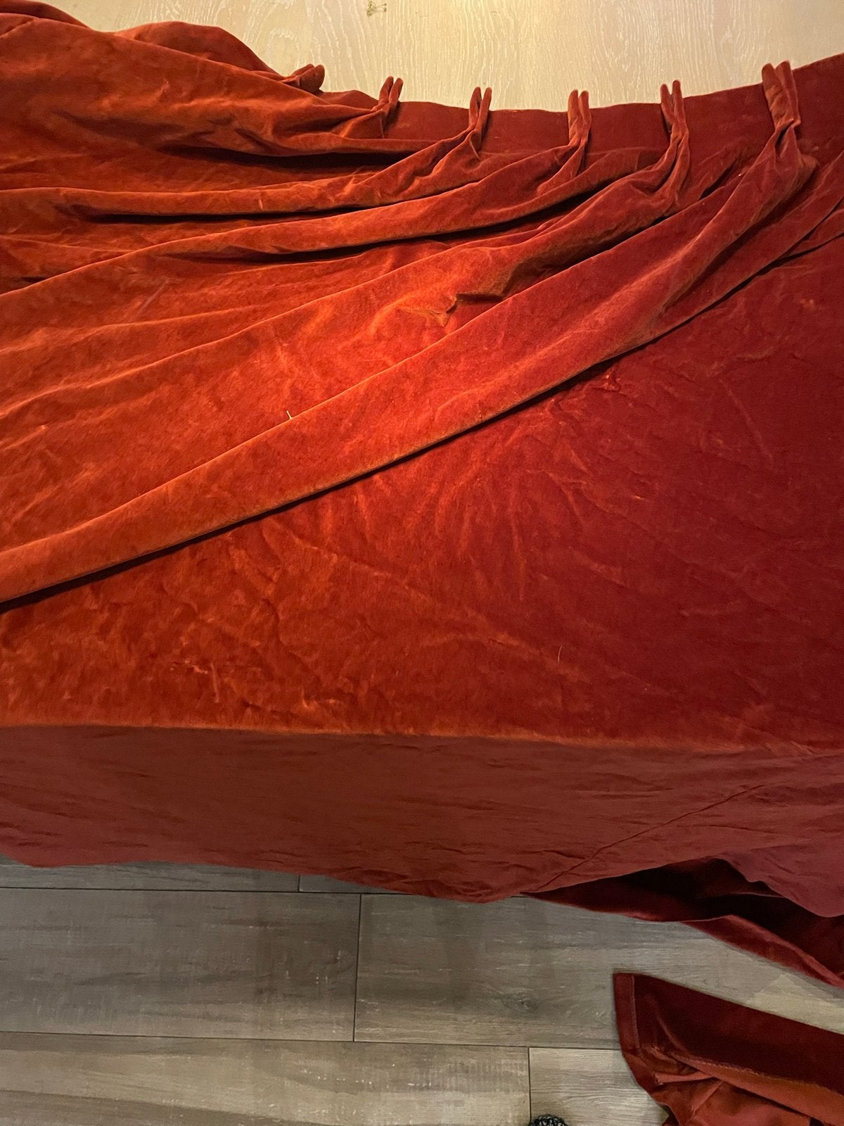 Velours Gordijnen met Haken - Rood/Oranje, Huis en Inrichting, Ophalen, Met haken, Gebruikt, Fluweel