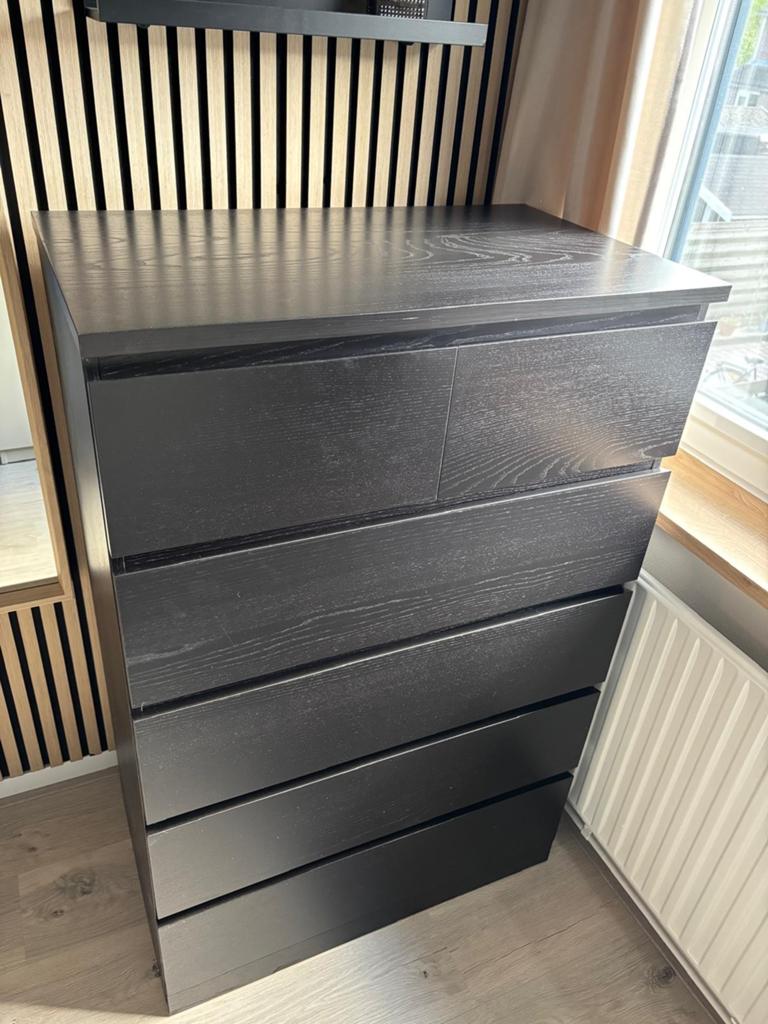 IKEA Malm ladekast zwartbruin - 6 lades (80x123x48 cm), Ophalen, 5 laden of meer, 100 tot 150 cm, 50 tot 100 cm