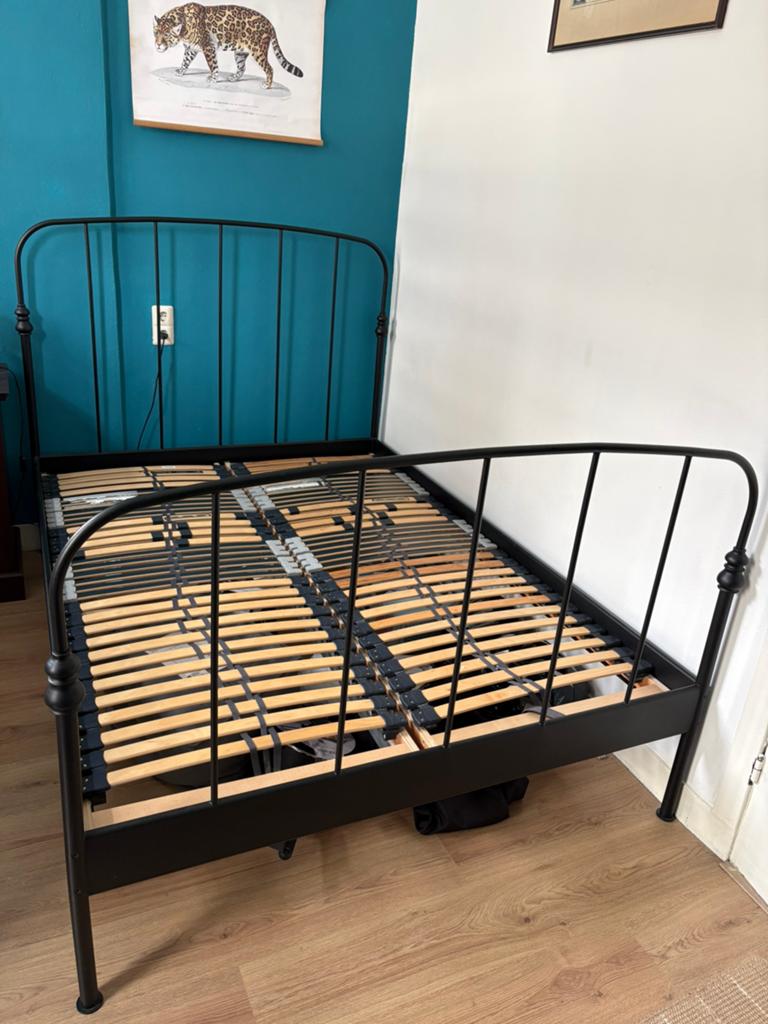 Ikea bed metaal 140x200, Ophalen, Zwart, Tweepersoons, 140 cm
