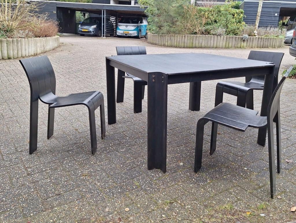 Striptafel met 4 stoelen - Gijs Bakker Castelijn - 1970, Huis en Inrichting, Tafels | Eettafels, Gebruikt, 100 tot 150 cm, 100 tot 150 cm