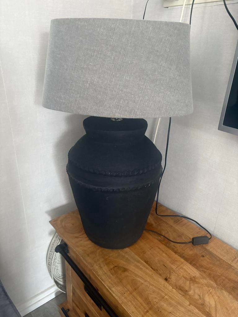 BRYNXZ COLLECTIONS Tafellamp met grijze kap, Ophalen, Gebruikt, Stof, 50 tot 75 cm