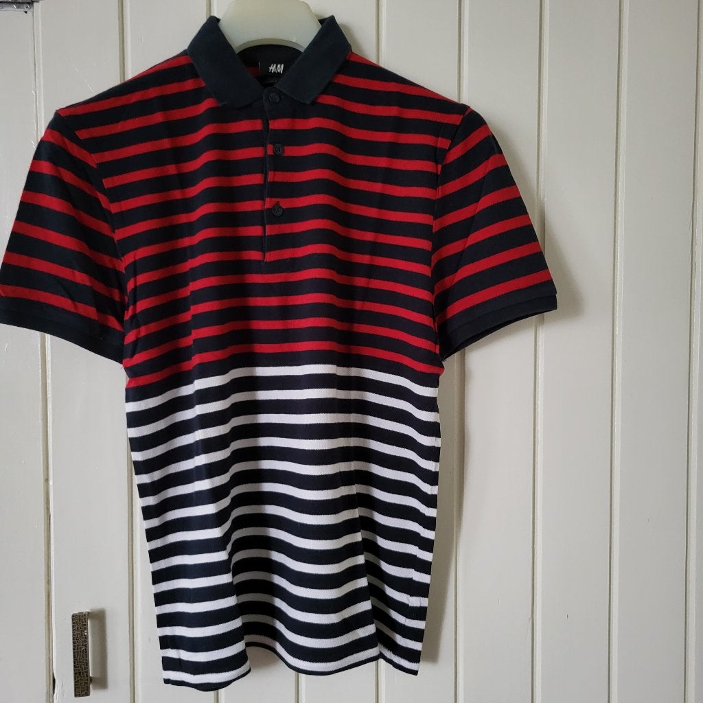 H&M heren poloshirt rood/blauw/wit gestreept maat S, Overige kleuren, Ophalen of Verzenden, Zo goed als nieuw, H&M