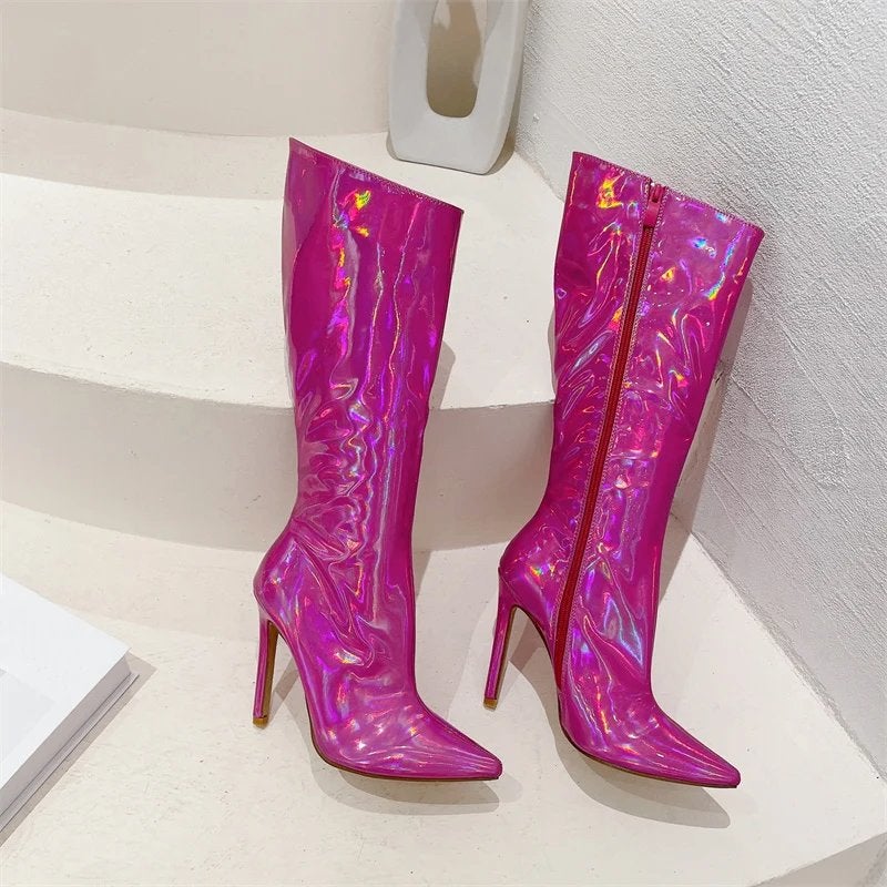 Roze glimmende hoge dames laarzen, Verzenden, Nieuw, Roze, Hoge laarzen