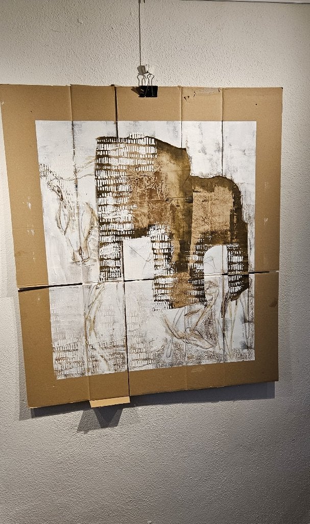 Elephant on Carton, Antiek en Kunst, Ophalen, Acrylverf, Papier/karton, Dieren