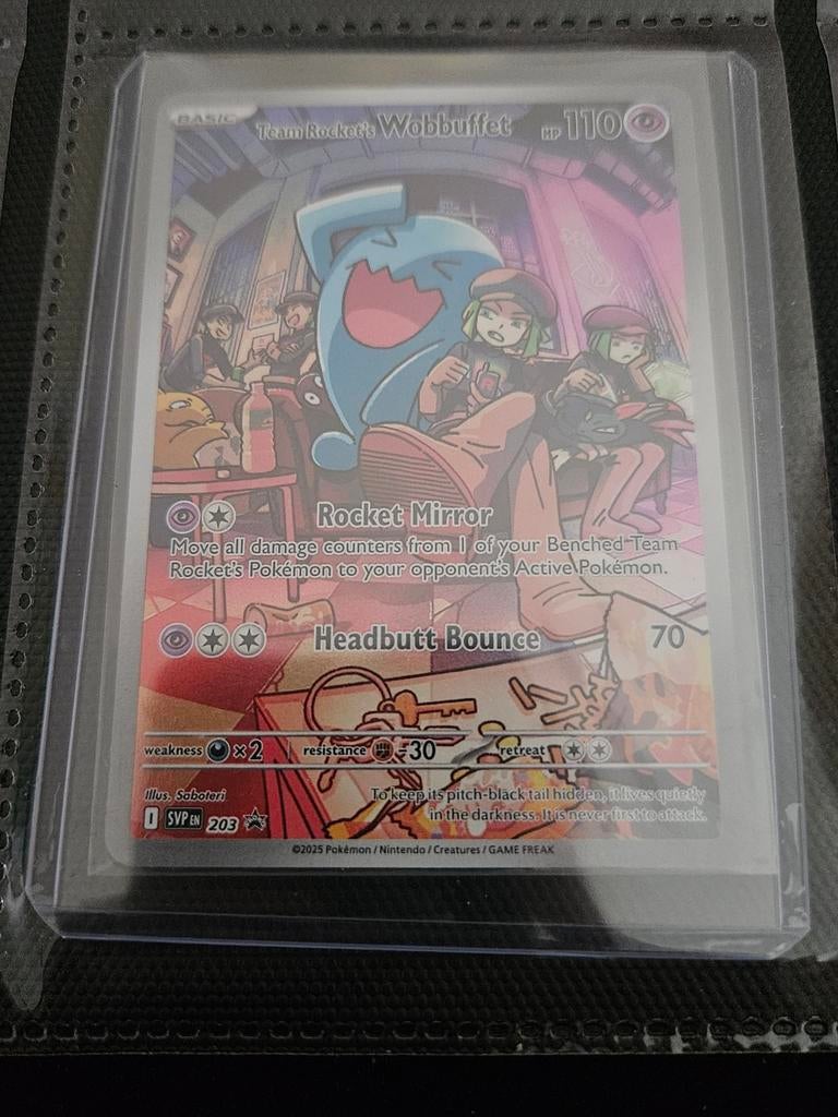 Pokemon Team Rocket's Wobbuffet SVP 203 Promo, Ophalen of Verzenden, Zo goed als nieuw, Losse kaart, Foil