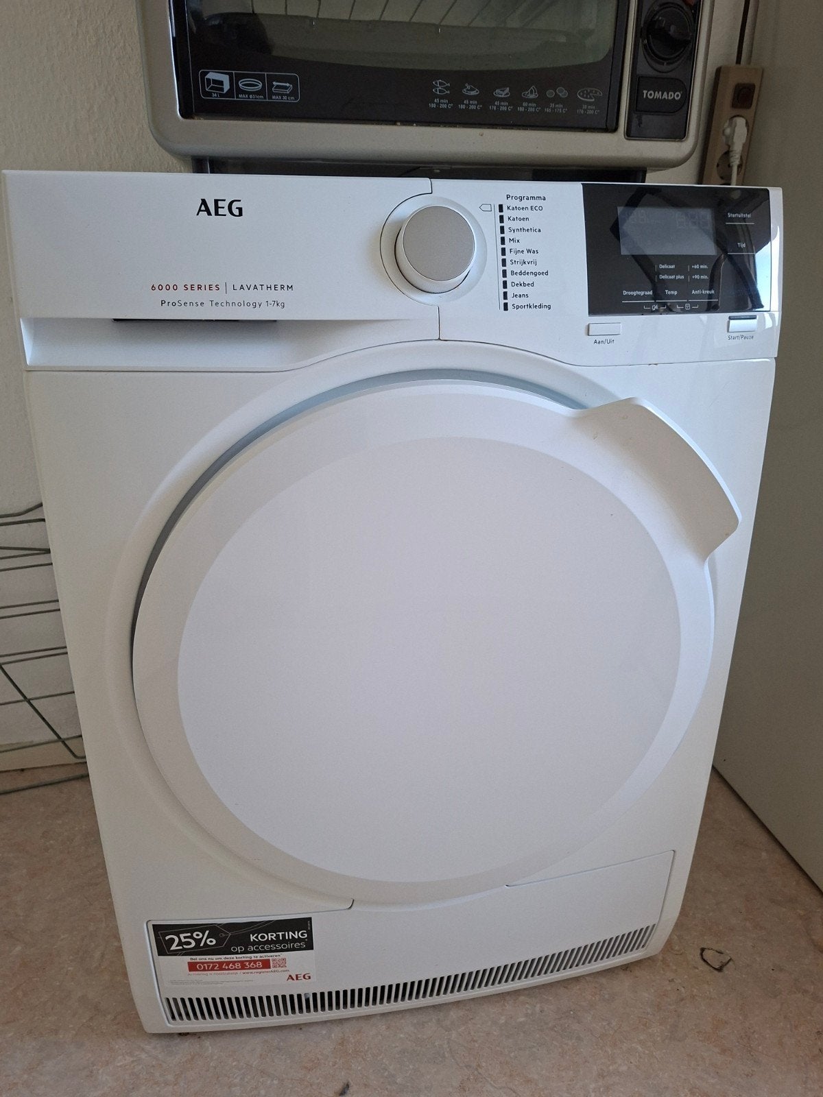 wasdroger AEG, 6 tot 8 kg, Ophalen, Gebruikt, Luchtafvoer