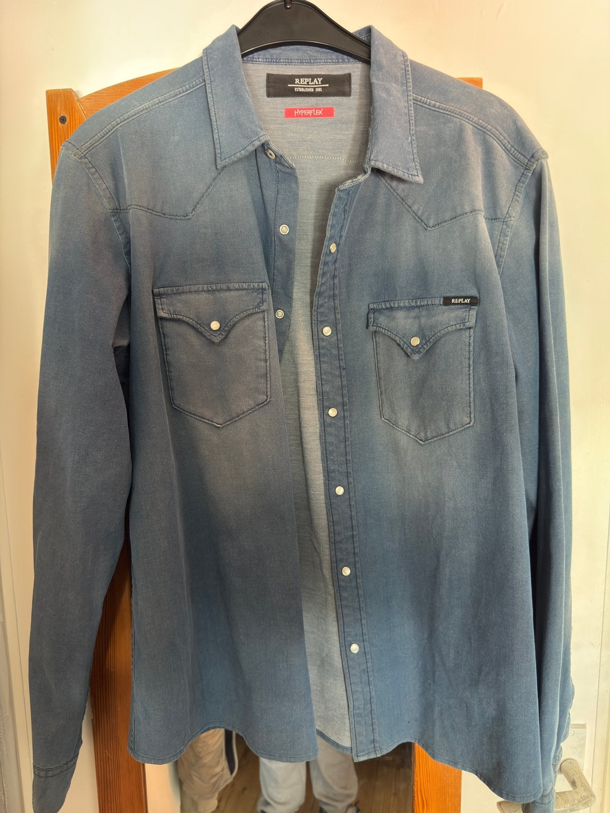 Replay spijker blouse, Ophalen, Gedragen, Blauw, Overige halswijdtes