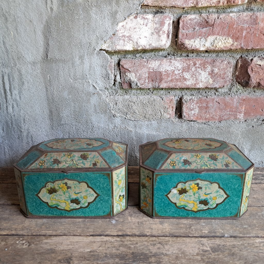 2x Mooi oud brocante blik trommeltje blikje doosje *Etage3*, Ophalen of Verzenden, ., ., .