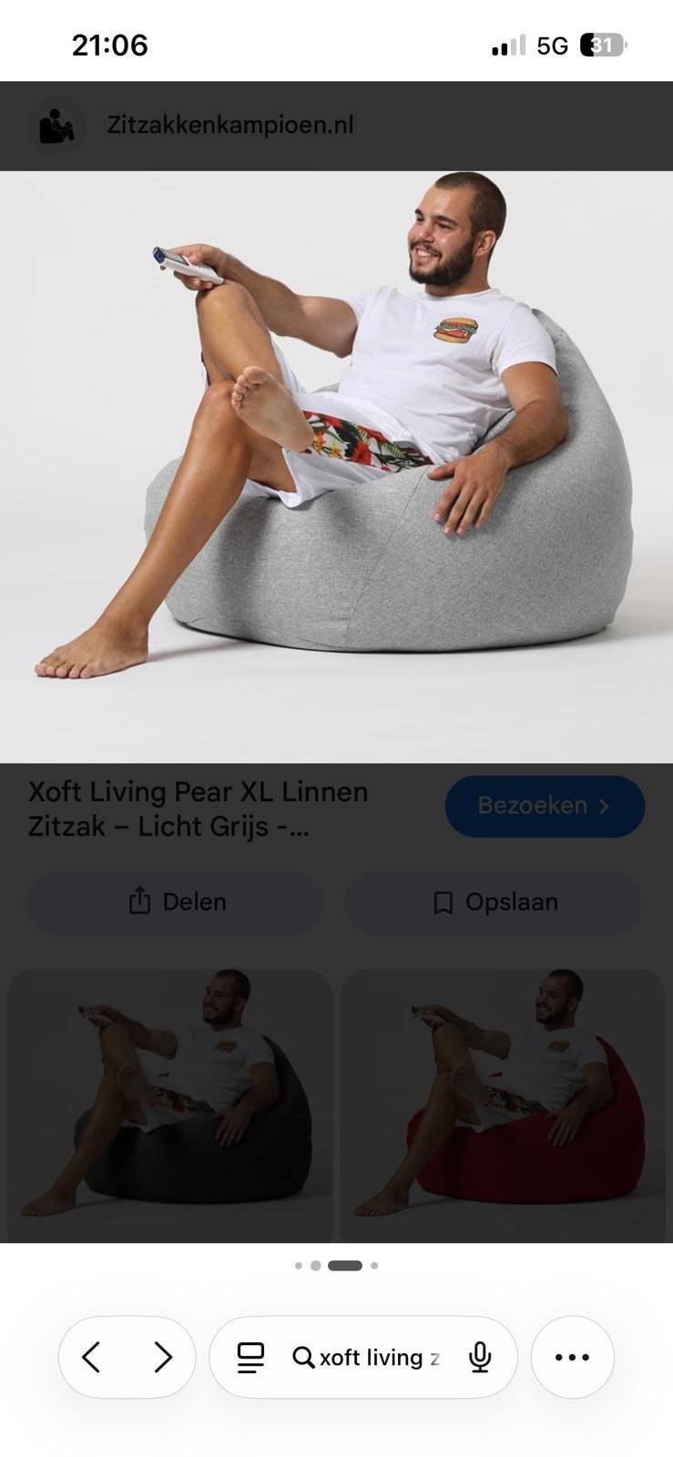 Zitzak xoft living xl, Huis en Inrichting, Zitzakken, Ophalen, Zo goed als nieuw, Grijs, Zitzak
