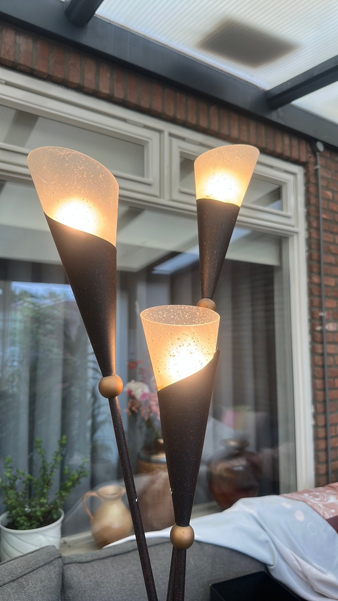 Vintage sta lamp, 3 mooie glazen lampen, Ophalen, Zo goed als nieuw, 100 tot 150 cm