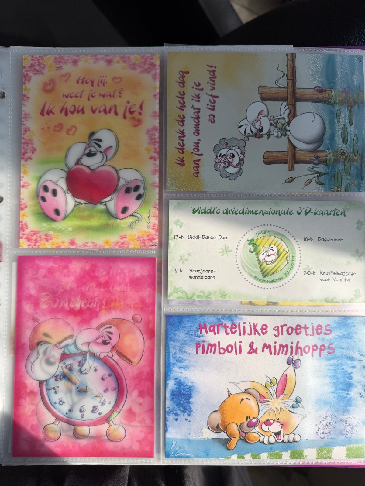 Diddl set van 4 wenskaarten (o.a. 3d hologram), Ophalen of Verzenden, Diddl, Zo goed als nieuw, Papier, Kaart of Schrift