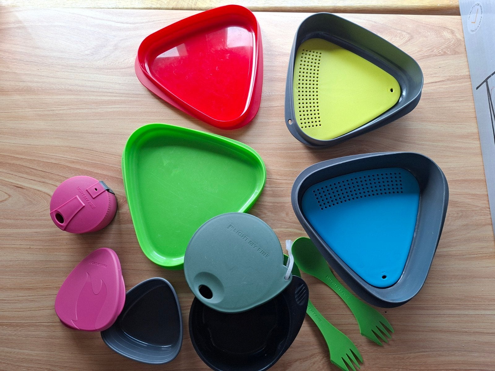 Light my fire bakjes spork spill free cup sbijplank bord etc, Ophalen of Verzenden, Gebruikt