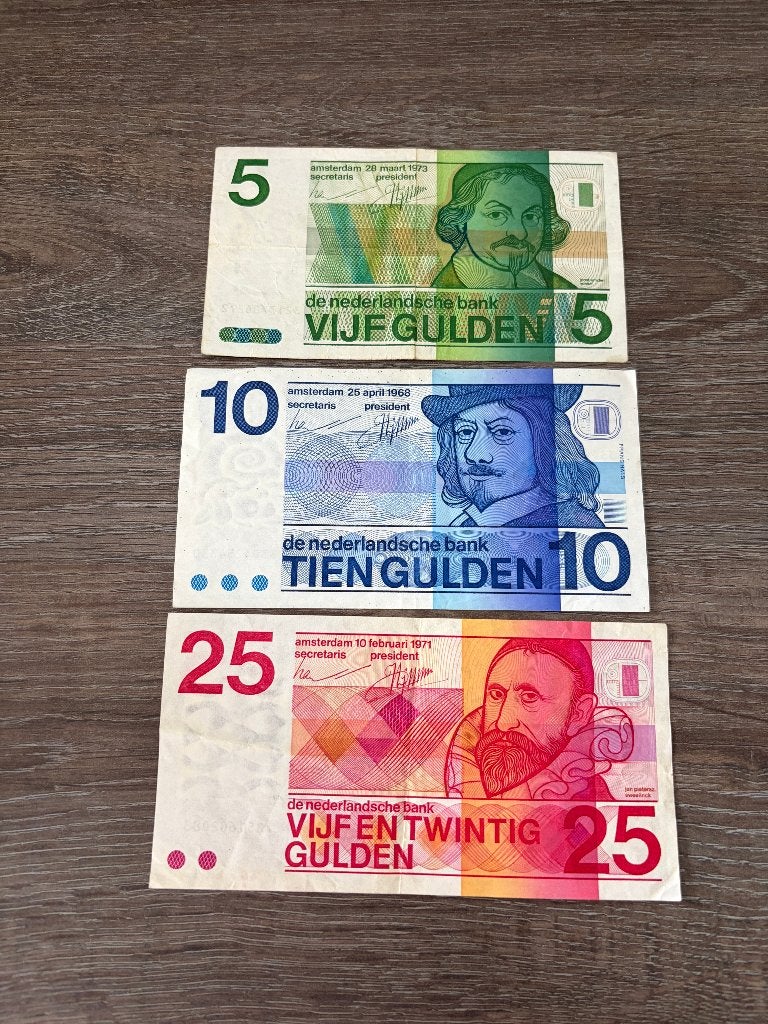 Setje biljetten 5, 10 en 25 gulden Erflaters 1968 - 1973, Ophalen of Verzenden, 25 gulden