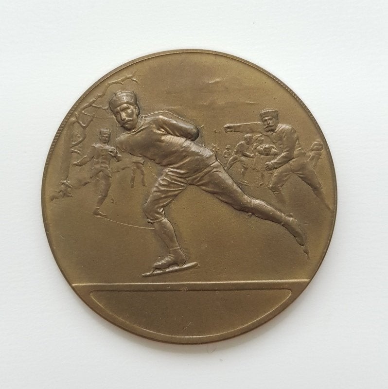 Militaria / sport: bronzen prijspenning 1917, schaatstocht, Ophalen of Verzenden, Brons, Nederland