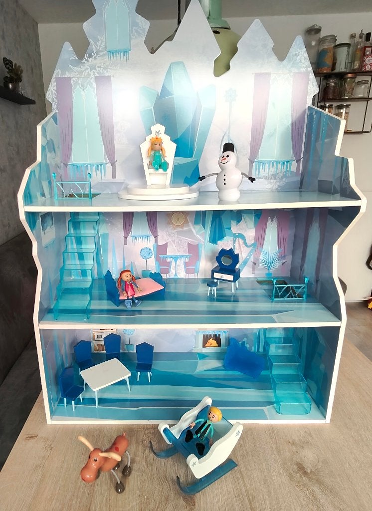 ​️ Groot Frozen Poppenhuis kasteel + poppetjes & meubels, Ophalen, Gebruikt, Poppenhuis