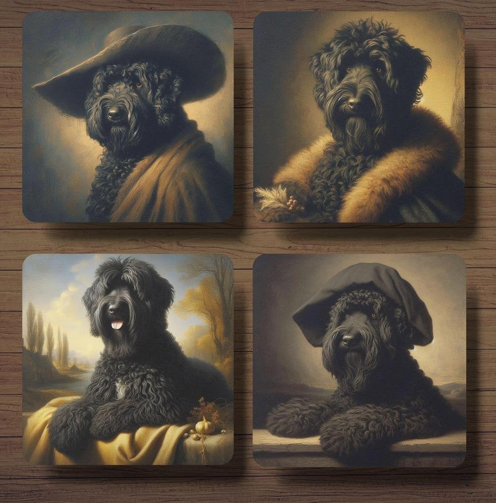 Zwarte Russische Terrier Rembrandt onderzetters met houder, Ophalen of Verzenden, Nieuw