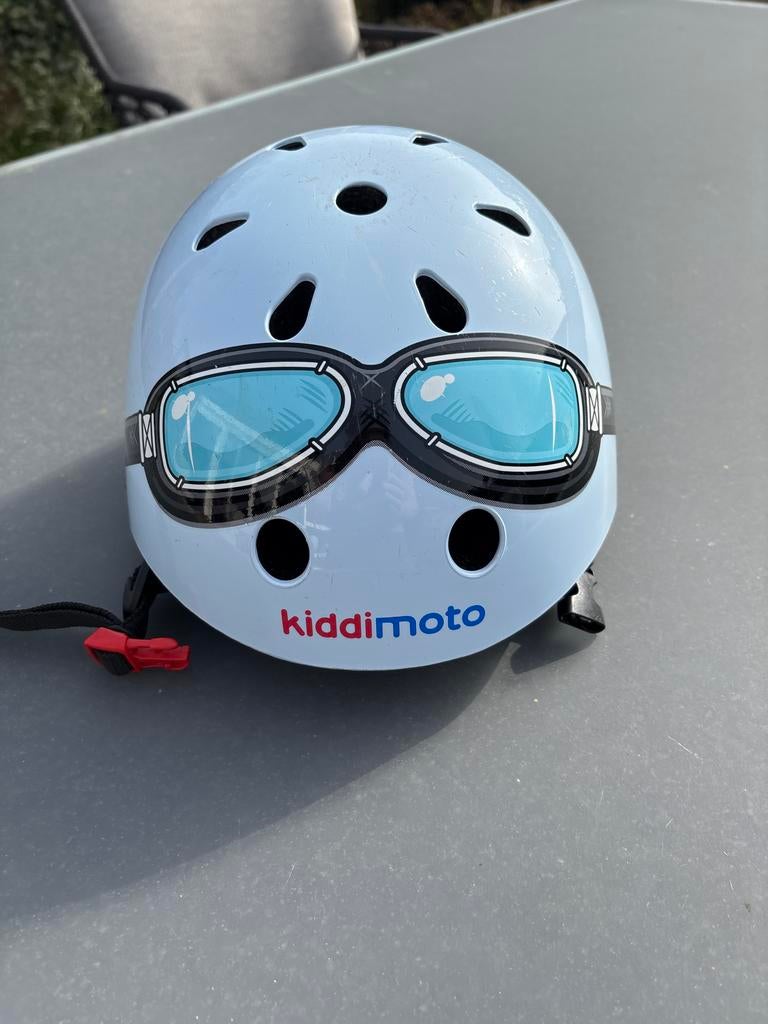 Kinder fietshelm Kiddimoto - Lichtblauw met pilotenbril, Ophalen of Verzenden, Zo goed als nieuw, Overige maten, Jongen of Meisje