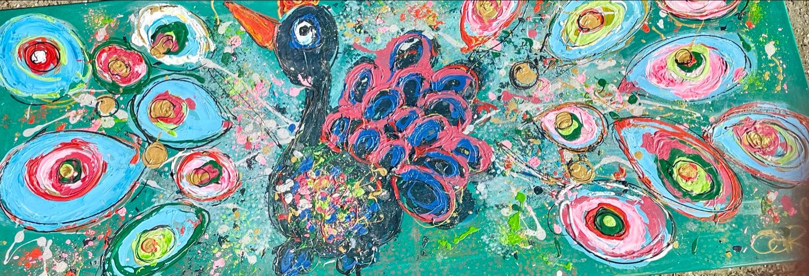 Abstract modern Pauw schilderij - kleurrijke eyecatcher, Ophalen of Verzenden