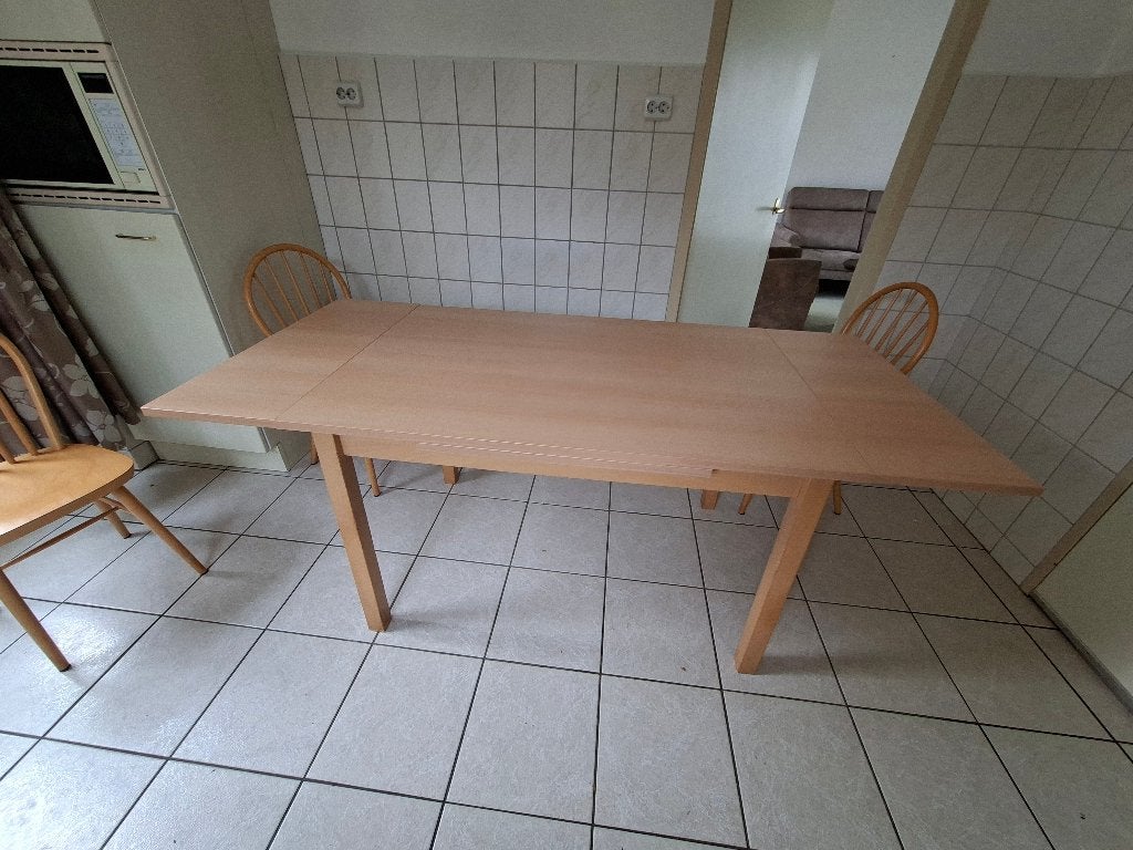 Eettafel met stoelen, met verleng mogelijkheid, Ophalen, Gebruikt, 100 tot 150 cm, 50 tot 100 cm