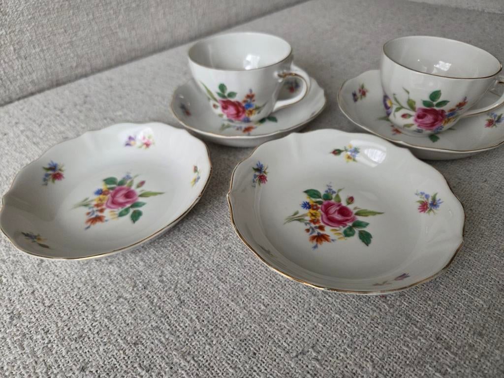 Vintage Bavaria Germany servies: rozen, bloemen, gouden rand, Ophalen