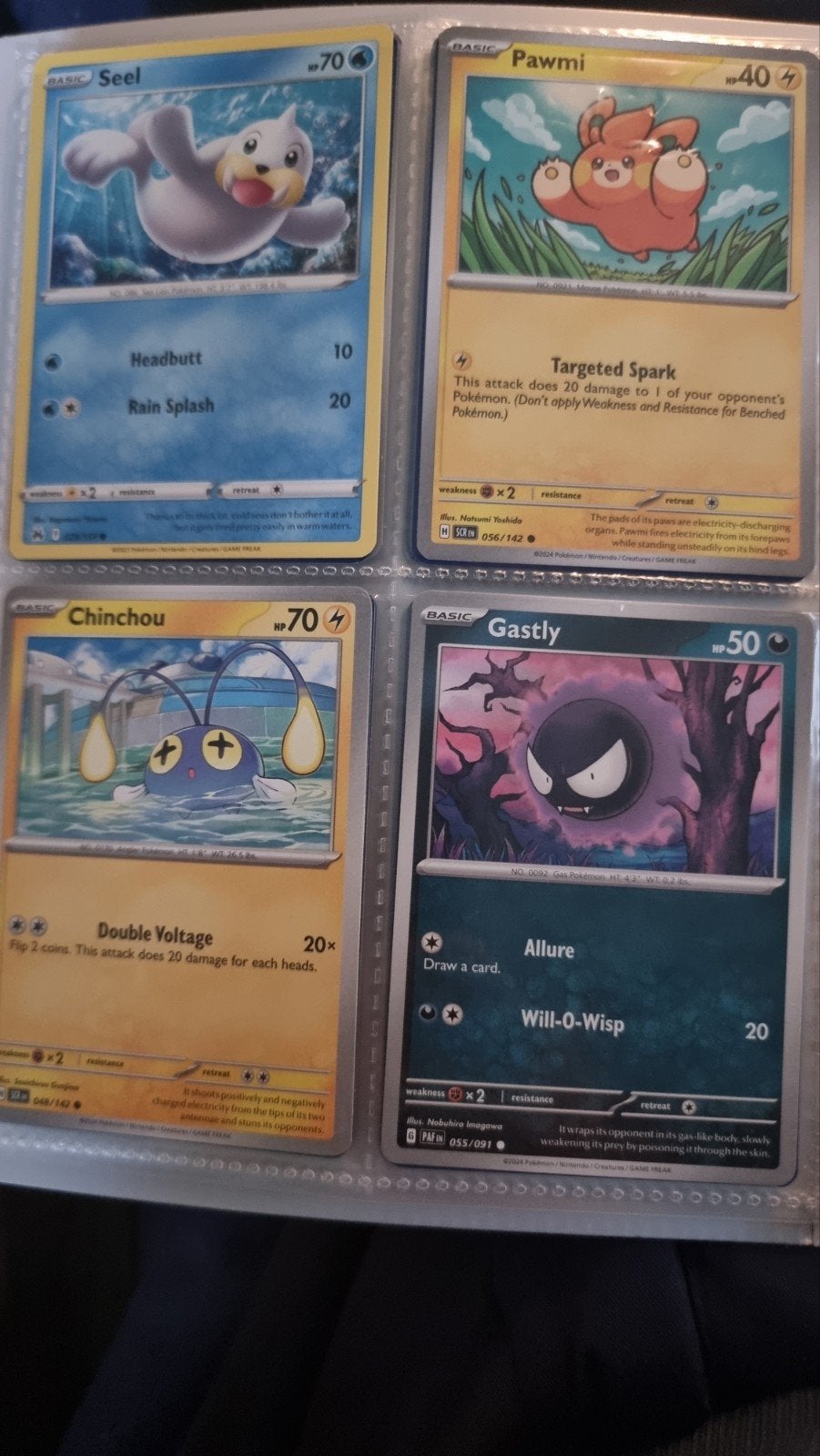 Pokémon Kaarten: Seel, Pawmi, Chinchou, Gastly, Ophalen of Verzenden, Gebruikt
