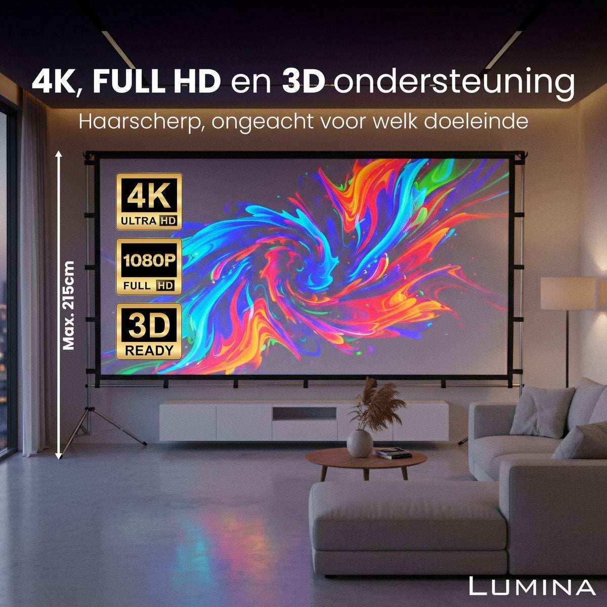 Lumina Projectiescherm 4K Full HD 3D - Binnen & Buiten, Ophalen of Verzenden, Nieuw