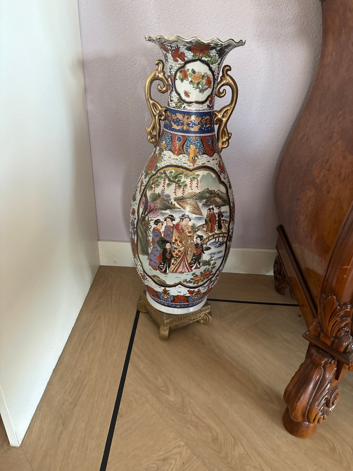 Grote Chinese decoratieve vaas met handvatten, Ophalen