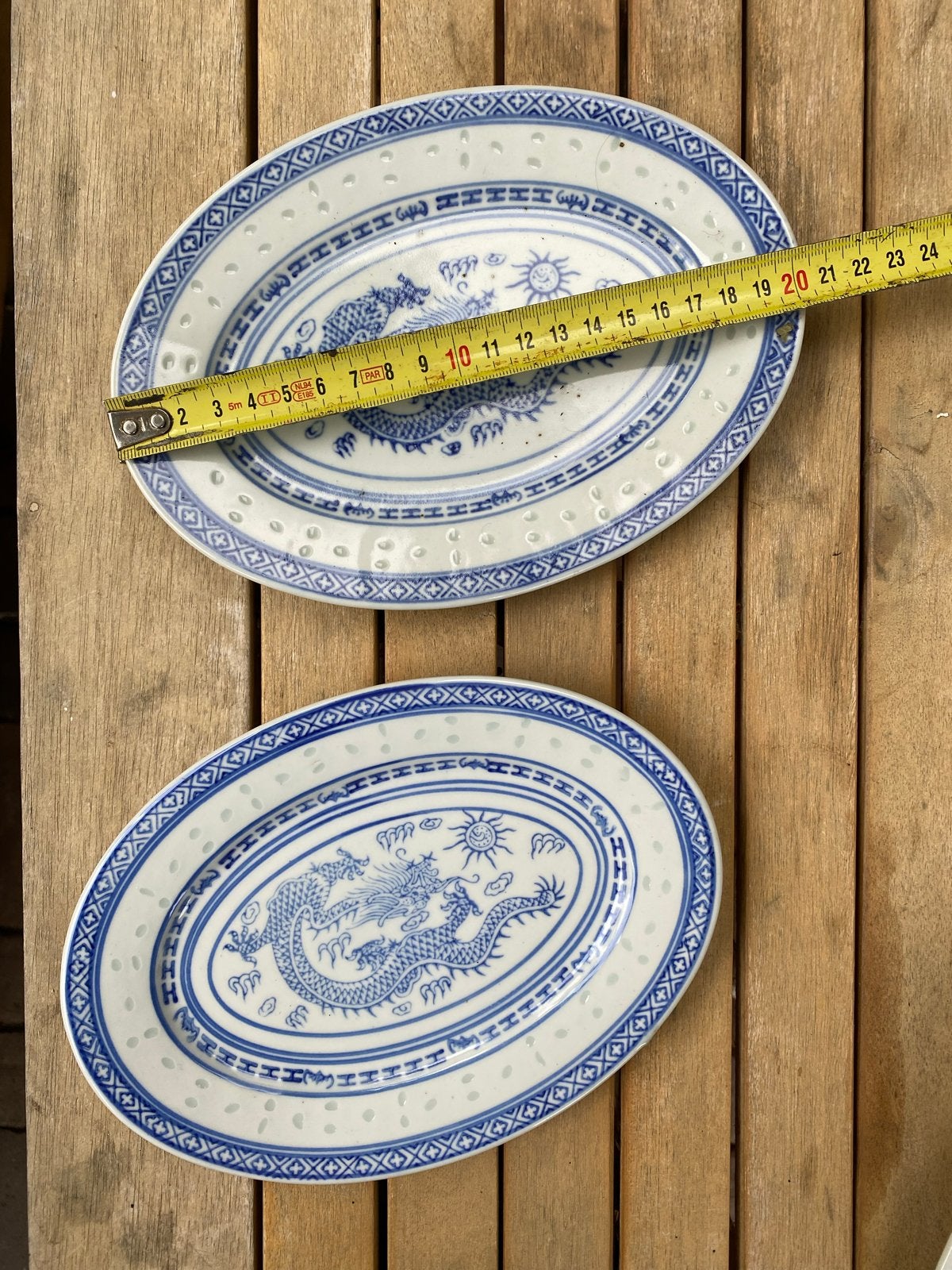 3 Ovale Chinese Draken Bordjes - Blauw en Wit Porselein, Antiek en Kunst, Ophalen
