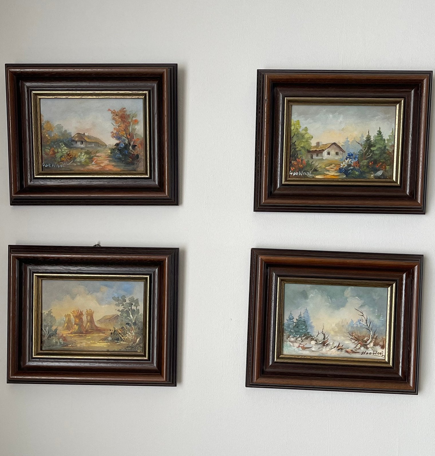 Set olieverf schilderijen Vier Jaargetijden - H. de Waal, Ingelijst, Doek, Ophalen of Verzenden, Landschap