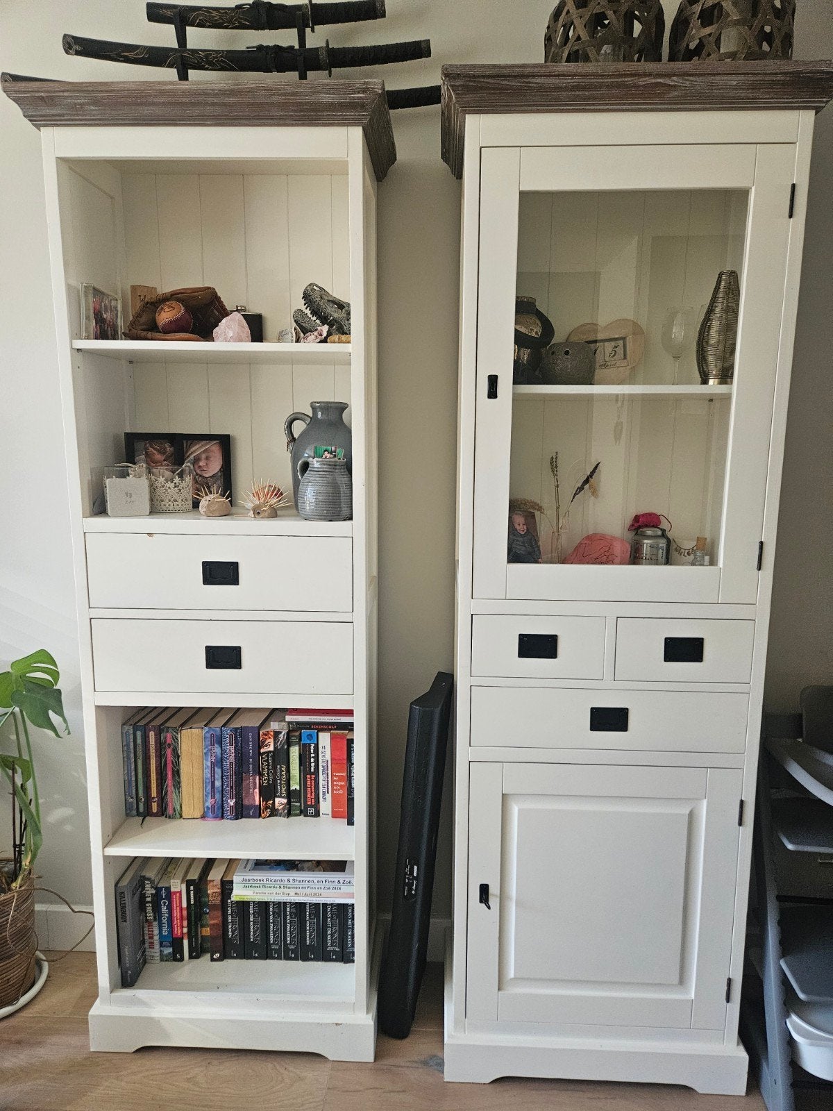 boekenkast + vitrinekast, Ophalen, Gebruikt, 200 cm of meer, 50 tot 100 cm