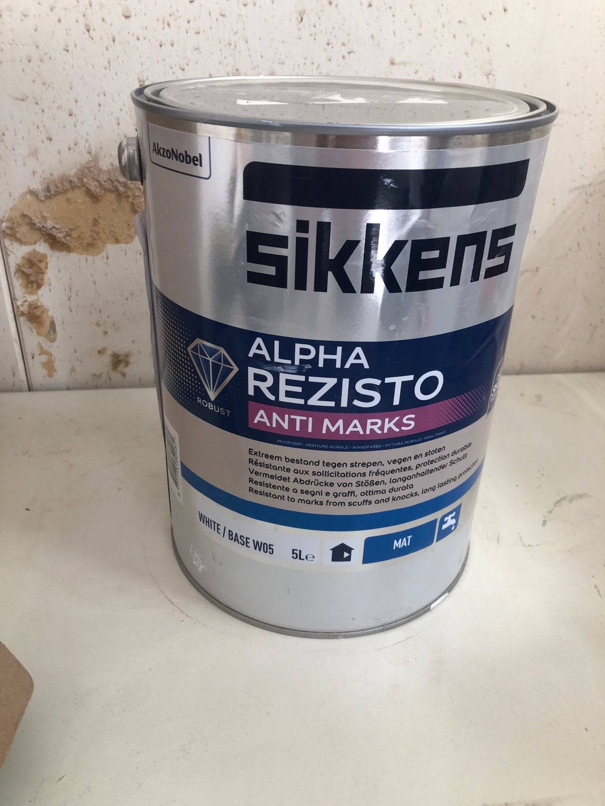 Sikkens Alpha Rezisto Anti Marks Muurverf Mat Wit 5L, 5 tot 10 liter, Wit, Nieuw, Ophalen of Verzenden