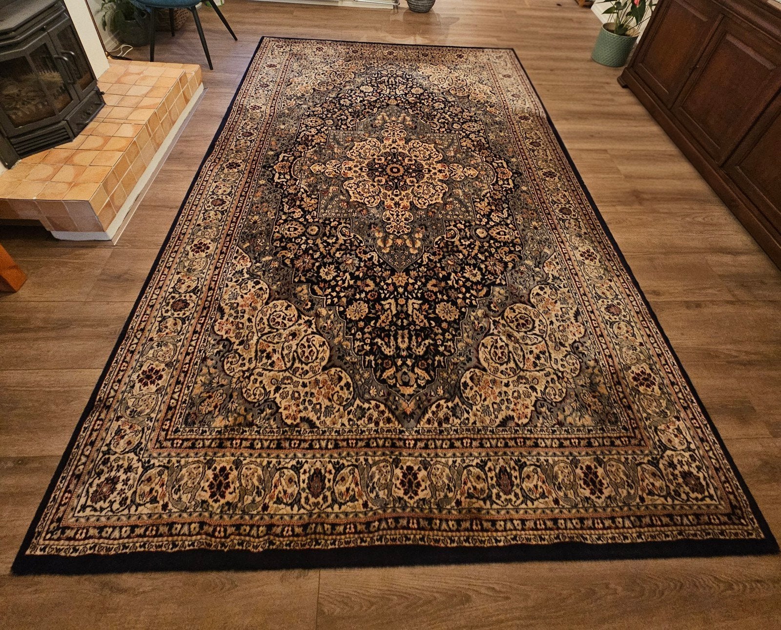 2x Vintage wollen tapijten - van den Brink & Campman, Ophalen, Gebruikt, Blauw, 200 cm of meer