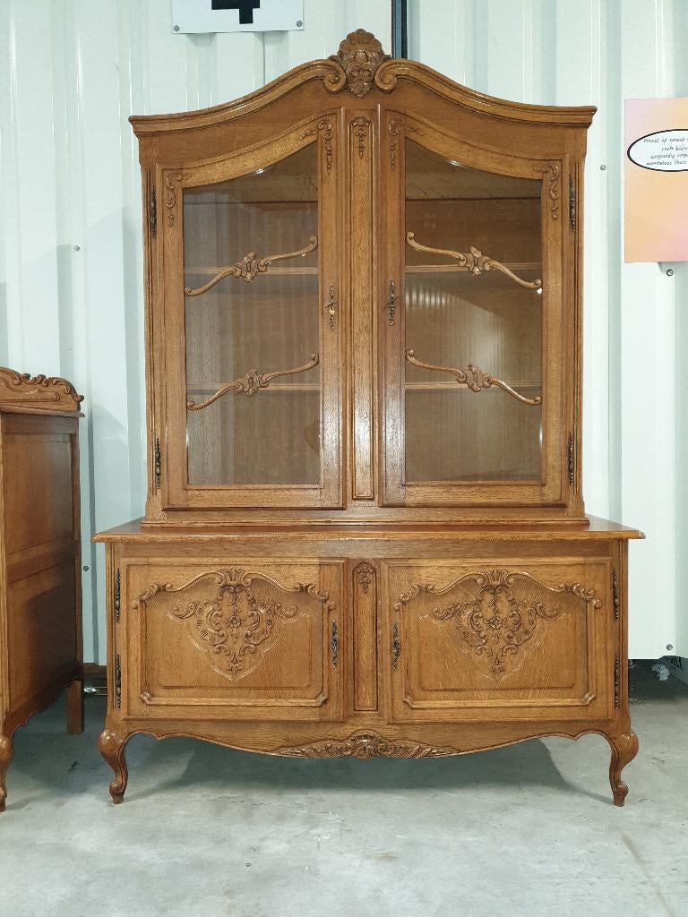 Prachtige Queen Ann Stijl vitrinekast Het kan geleverdworden, Ophalen, 100 tot 150 cm, Eikenhout, 150 tot 200 cm