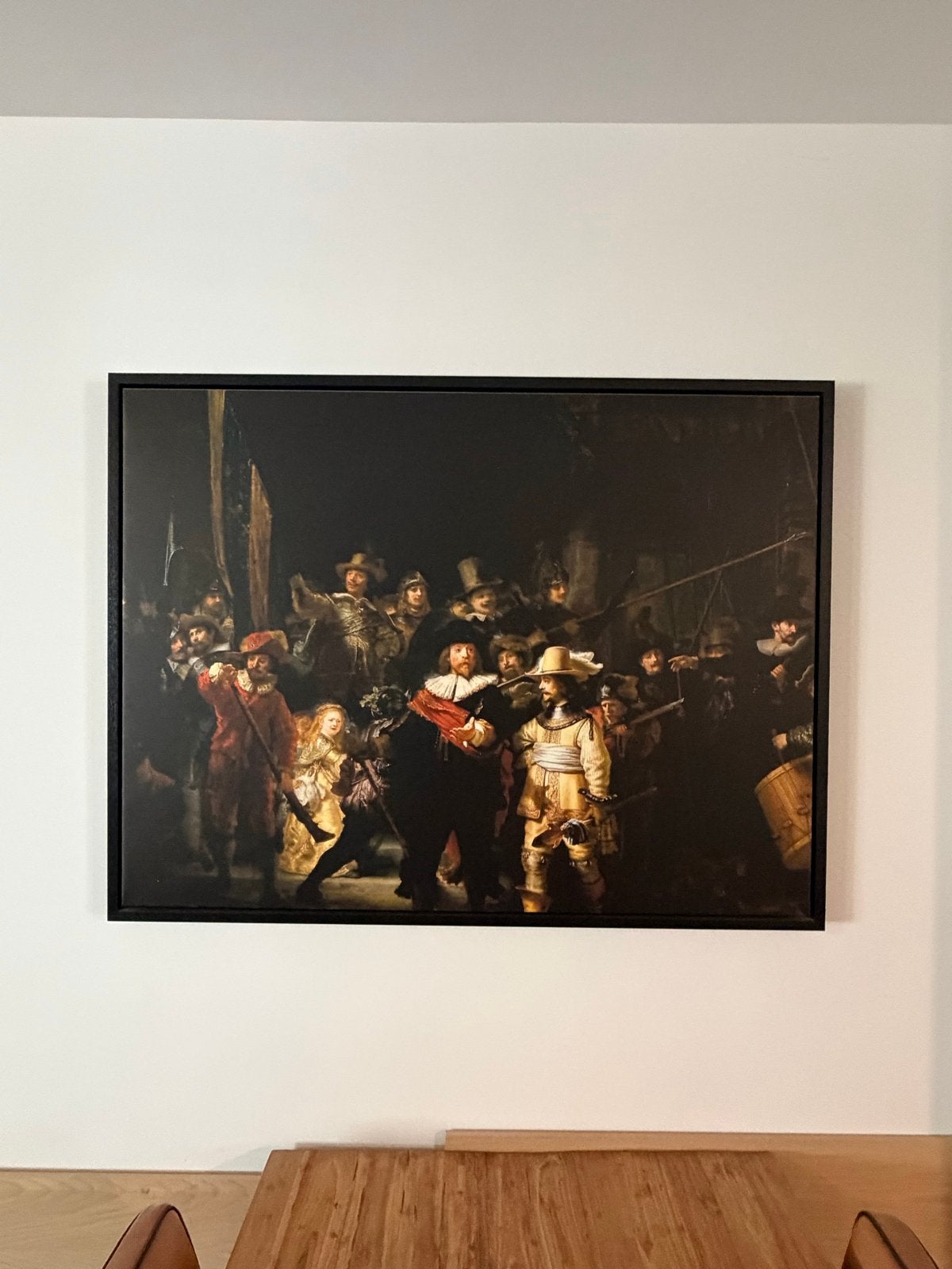 De Nachtwacht reproductie op canvas met zwarte lijst, Ophalen, Doek, Portret of Personen, Klassiek