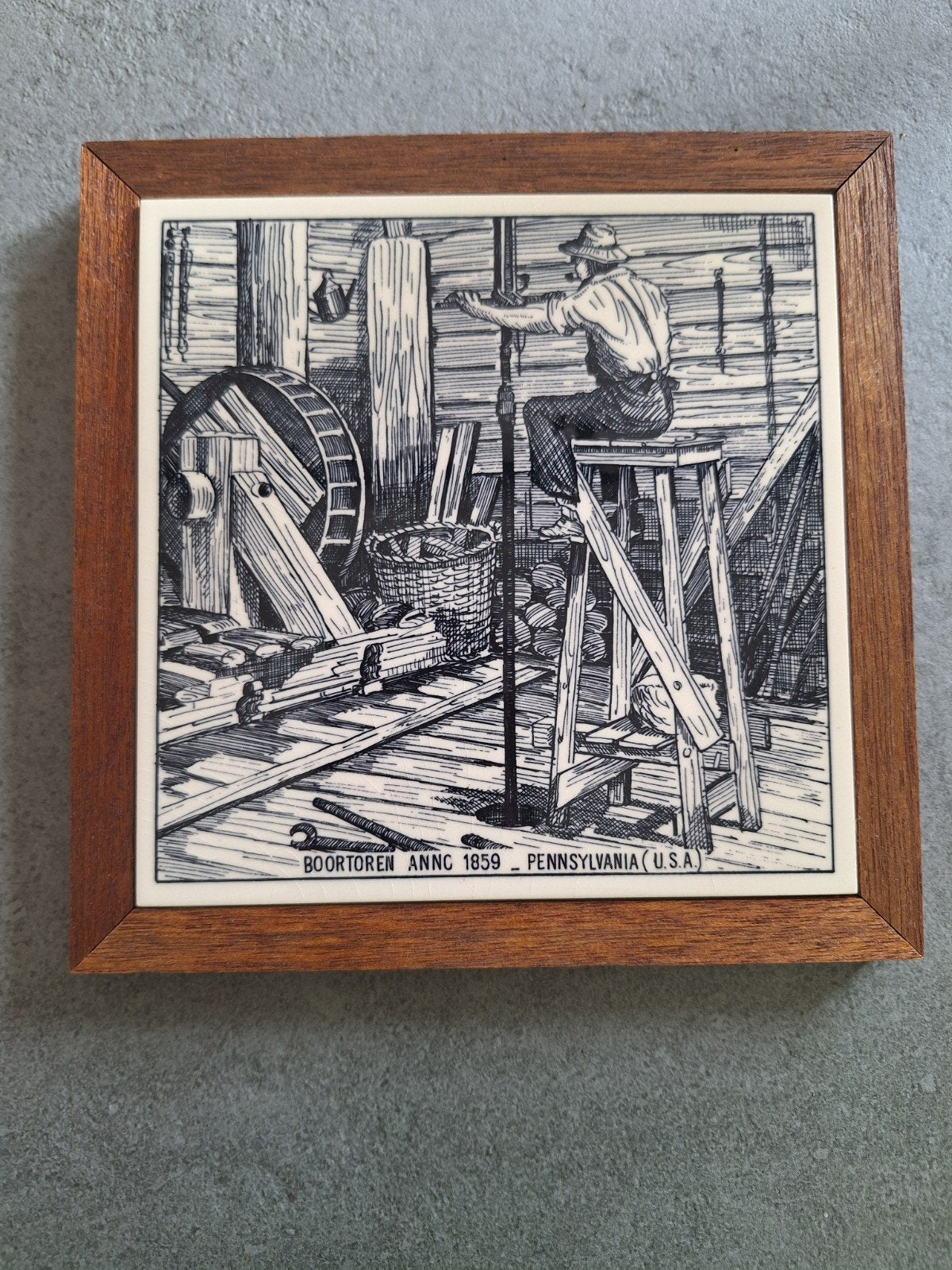 Uniek Delfts aardewerk tegeltableau 'Boortoren Anno 1859', Antiek en Kunst, Ophalen of Verzenden