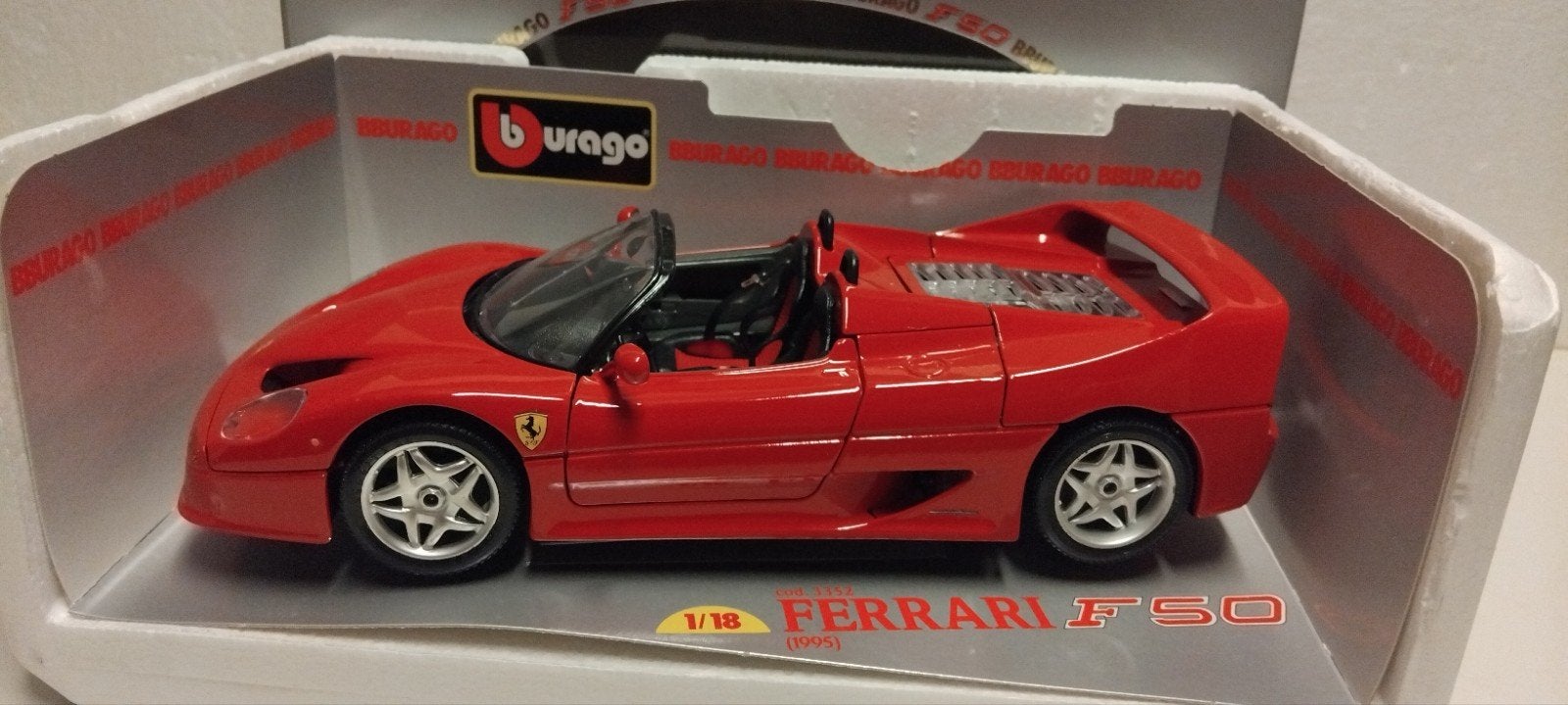 Ferrari F50 Spyder targa rood Bburago metal 1:18 KRD, Ophalen of Verzenden, Zo goed als nieuw, Auto, Bburago