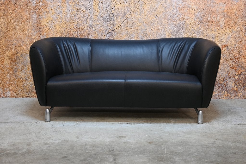 ZGANieuw! zwarte leren Leolux Pupilla design bank, Leolux, Leolux, 75 tot 100 cm, Ophalen of Verzenden