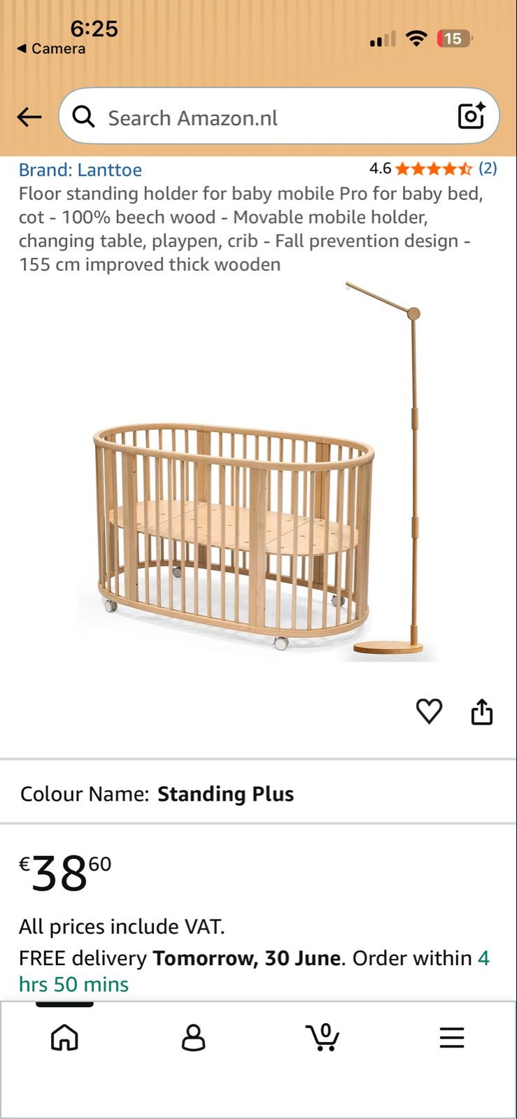 Lanttoe Baby Mobiel Houder - Beukenhout - Verstelbaar, Kinderen en Baby's, Ophalen, Nieuw, Overige typen