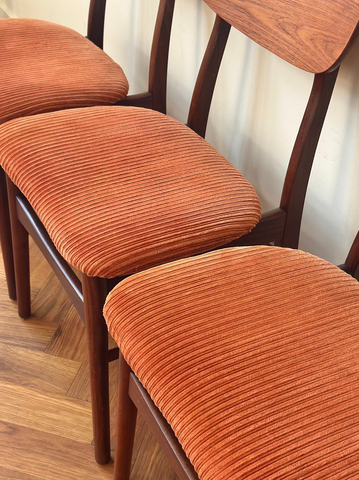 Set 5 vintage stoelen deens hout stof jaren 50/60/70, Huis en Inrichting, Ophalen, Hout, Gebruikt, Overige kleuren