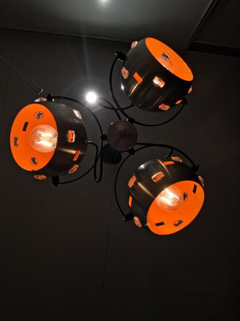 Vintage space-age hanglamp met 3 Bollen - Jaren 60, Gebruikt, Vintage, Jaren '70, Retro, 50 tot 75 cm, Ophalen of Verzenden