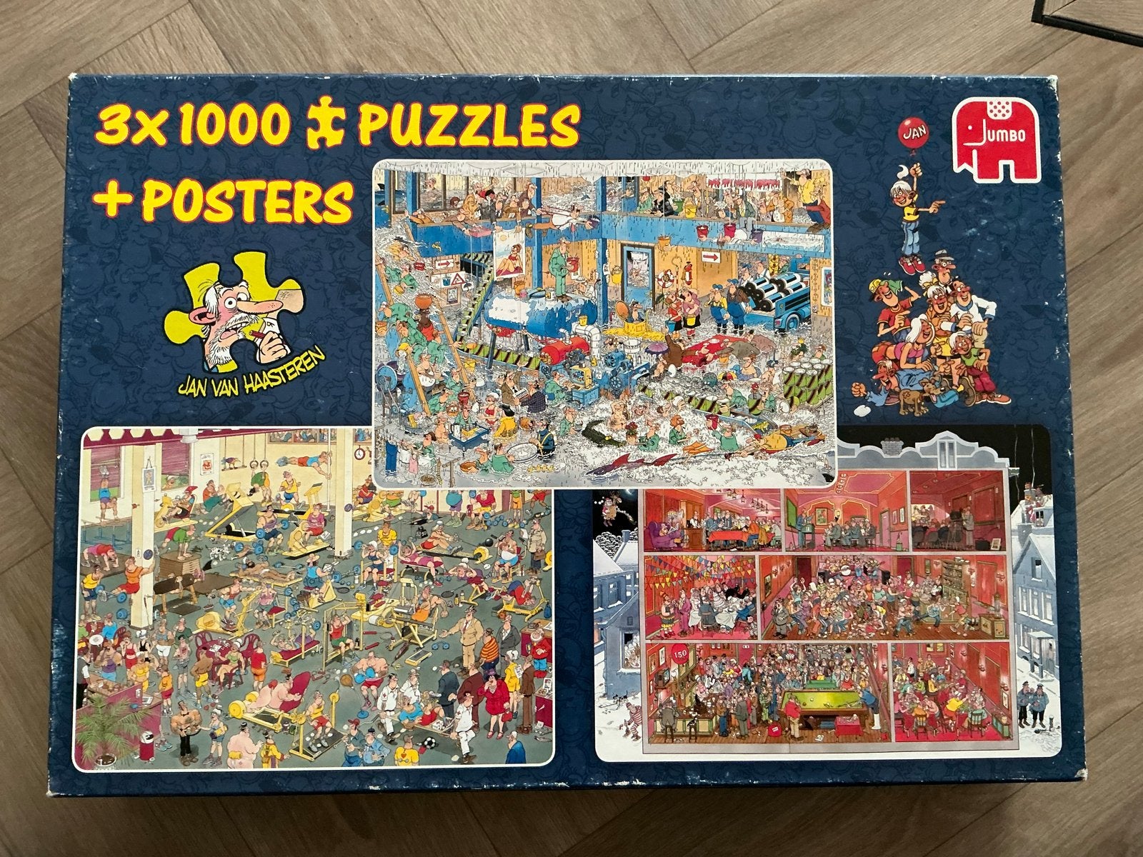 Jan van Haasteren 3x1000 stukjes puzzels + posters, Ophalen of Verzenden, 500 t/m 1500 stukjes, Gebruikt, Legpuzzel