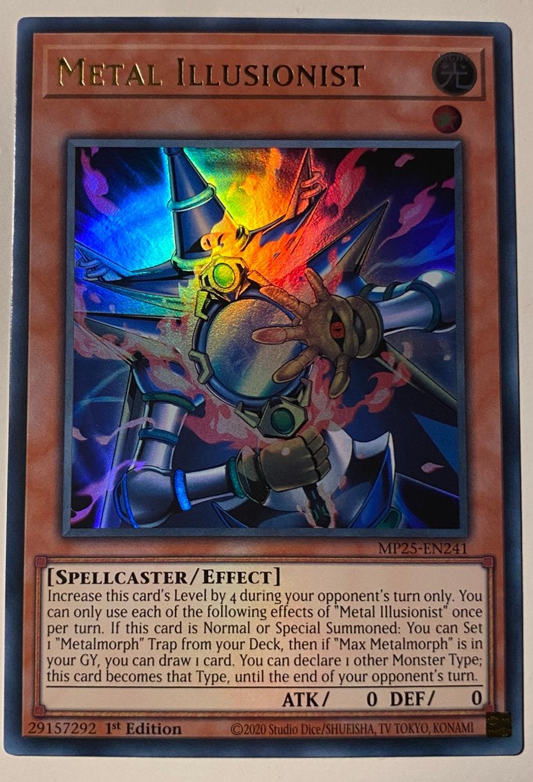 Yu-Gi-Oh! Metal Illusionist MP25 1st Edition !, Ophalen of Verzenden, Zo goed als nieuw, Losse kaart, Foil